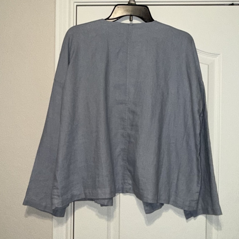 Eileen Fisher Lt. Blue Organic Linen Draped Open Front Jacket~S/P NWT - Picture 2 of 6